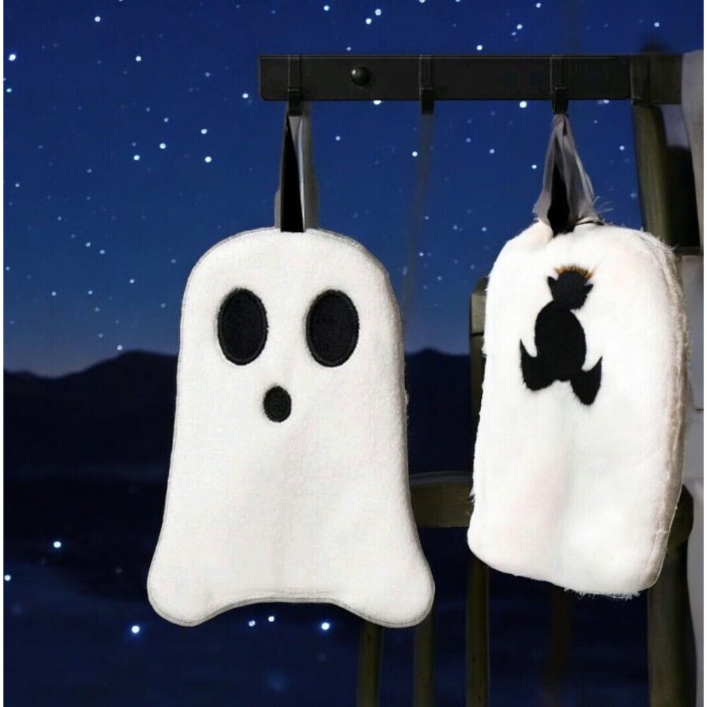 1 Ghost Shape White & Black Hand Towel Halloween Bathroom Decor Super Absorbent